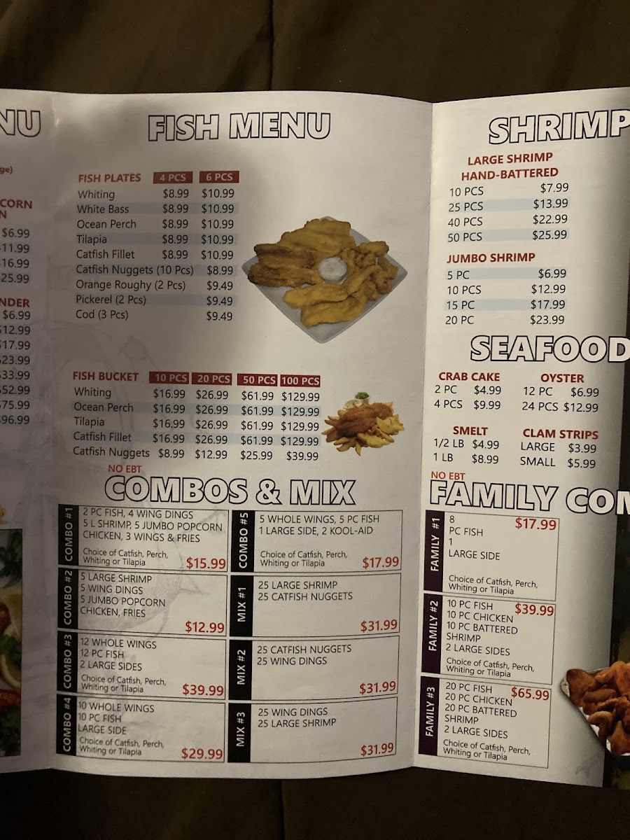 Brooklyn Fish and Chicken menu board