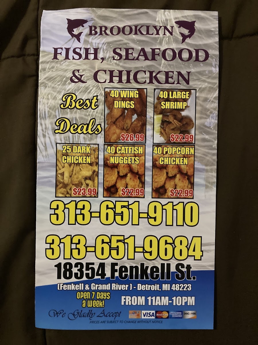 Brooklyn Fish and Chicken menu board