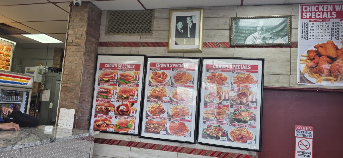 Crown Fried Chicken menu board