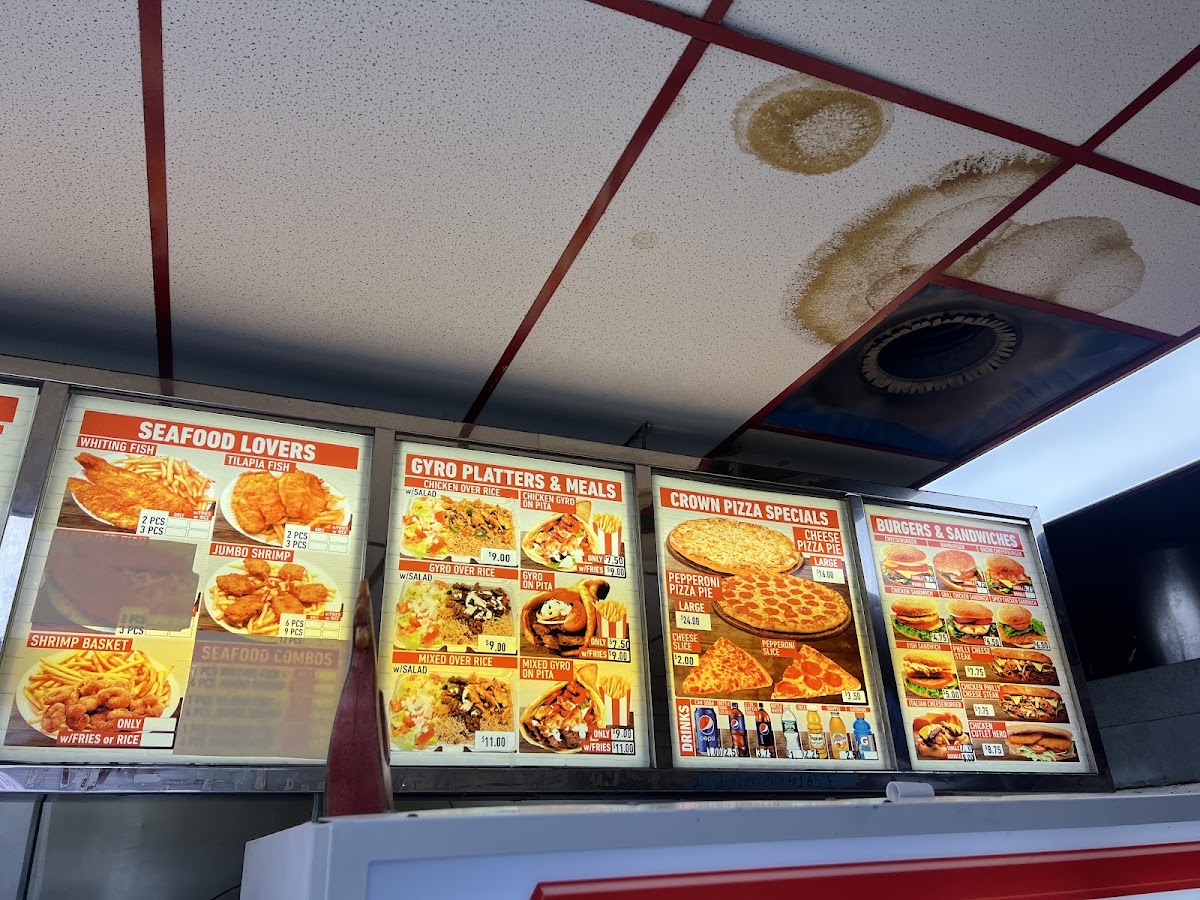 Crown Fried Chicken menu board