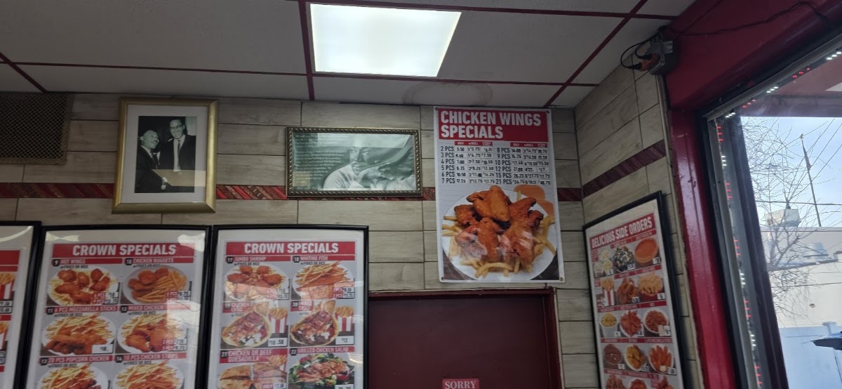Crown Fried Chicken menu board