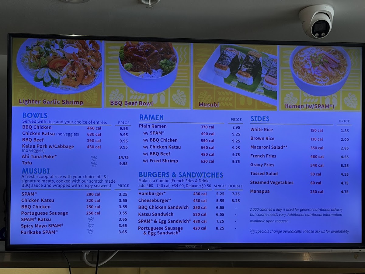L&L Hawaiian Barbecue menu board