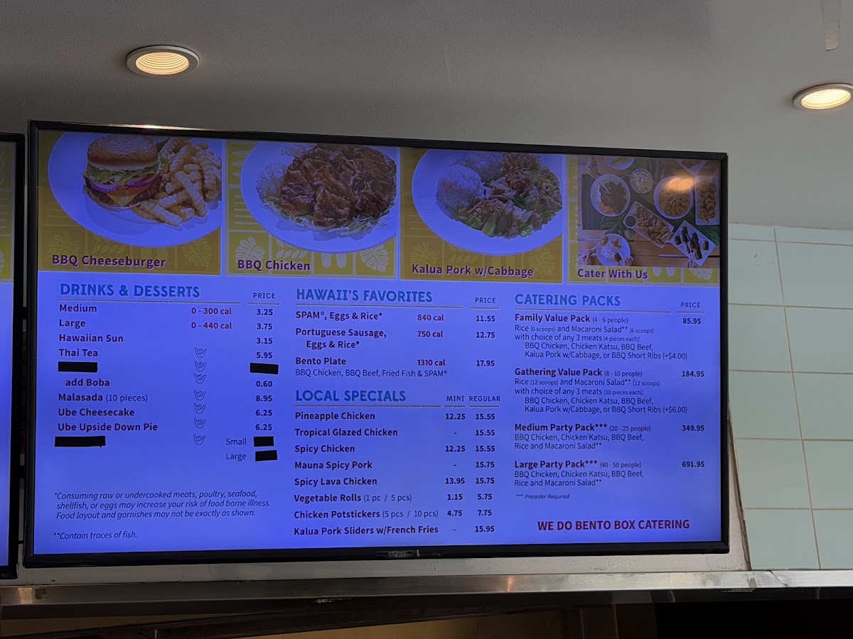L&L Hawaiian Barbecue menu board
