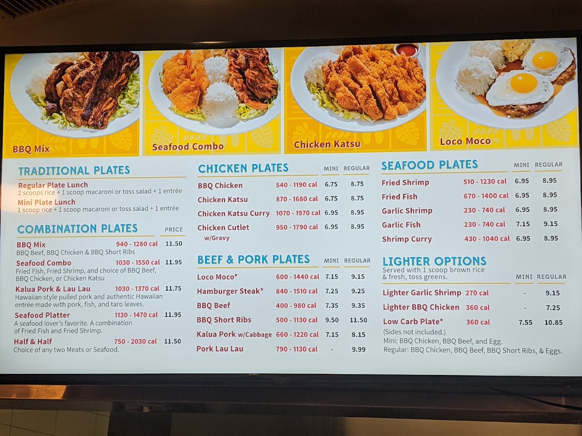L&L Hawaiian Barbecue menu board