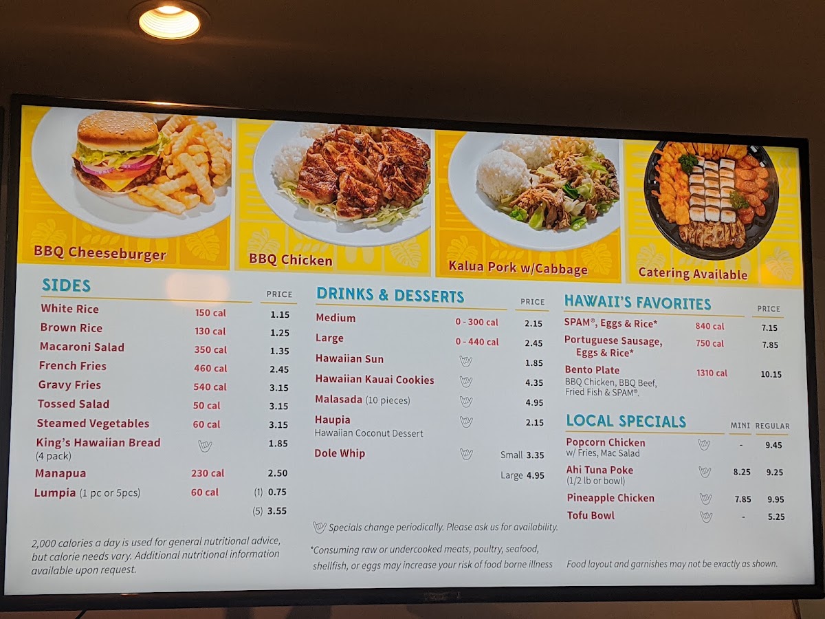 L&L Hawaiian Barbecue menu board