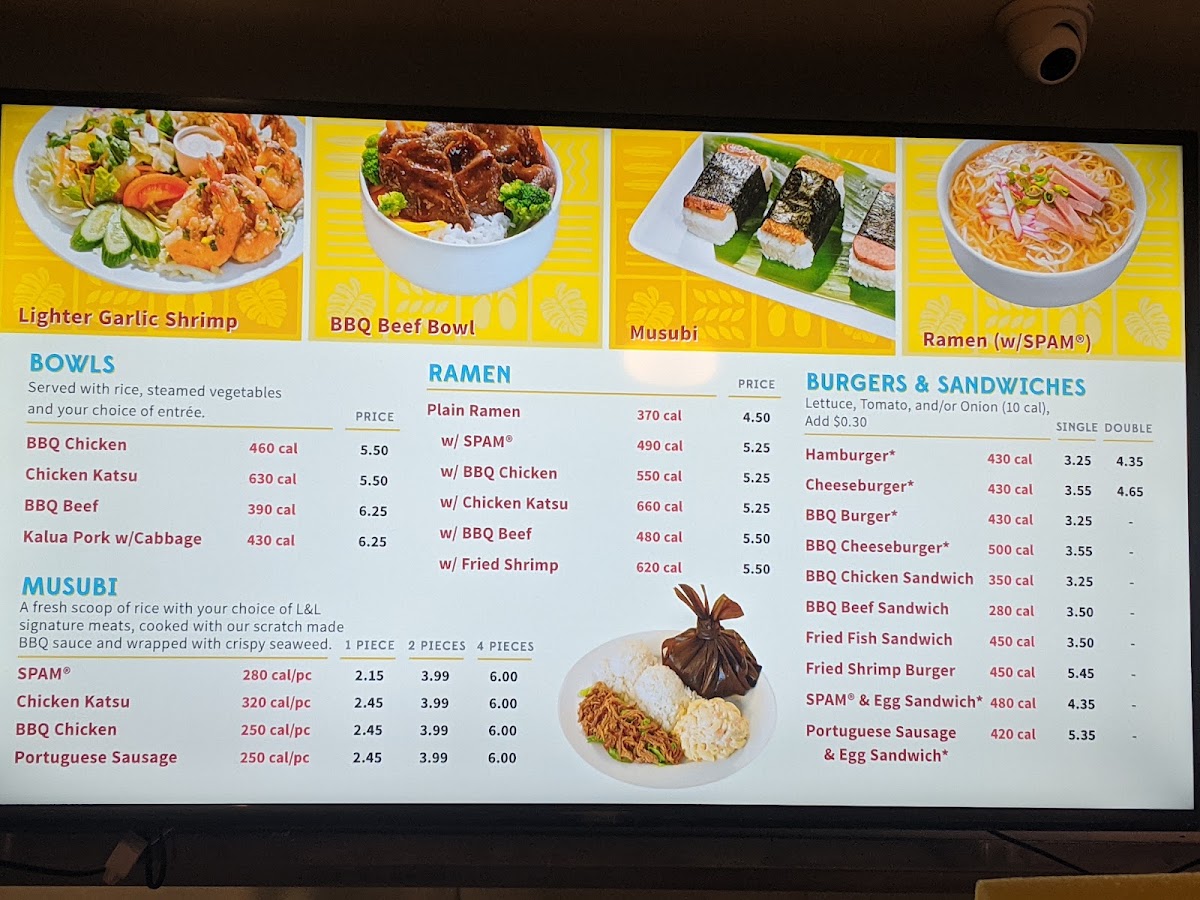 L&L Hawaiian Barbecue menu board
