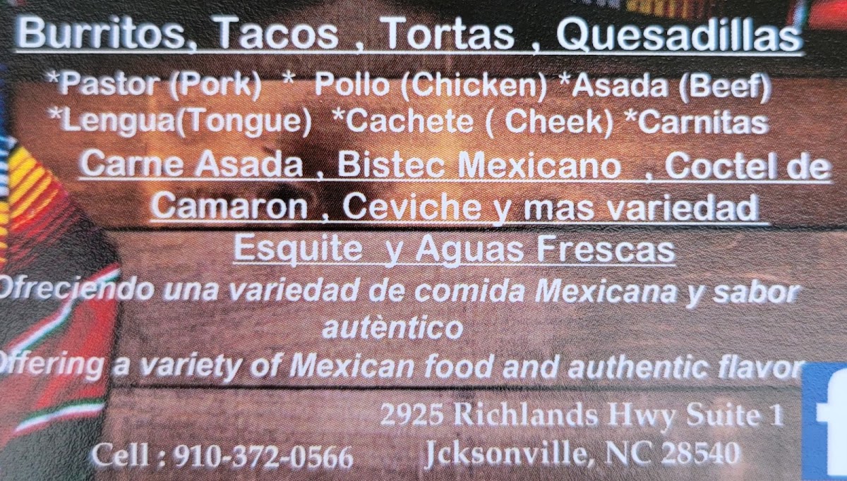 La taqueria del Pueblo menu board