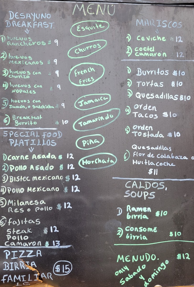 La taqueria del Pueblo menu board