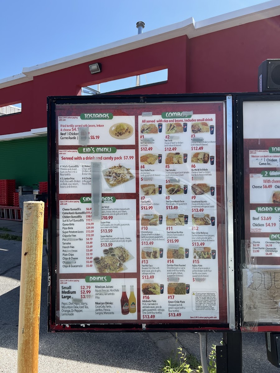 D'Leon's Taco Rico menu board