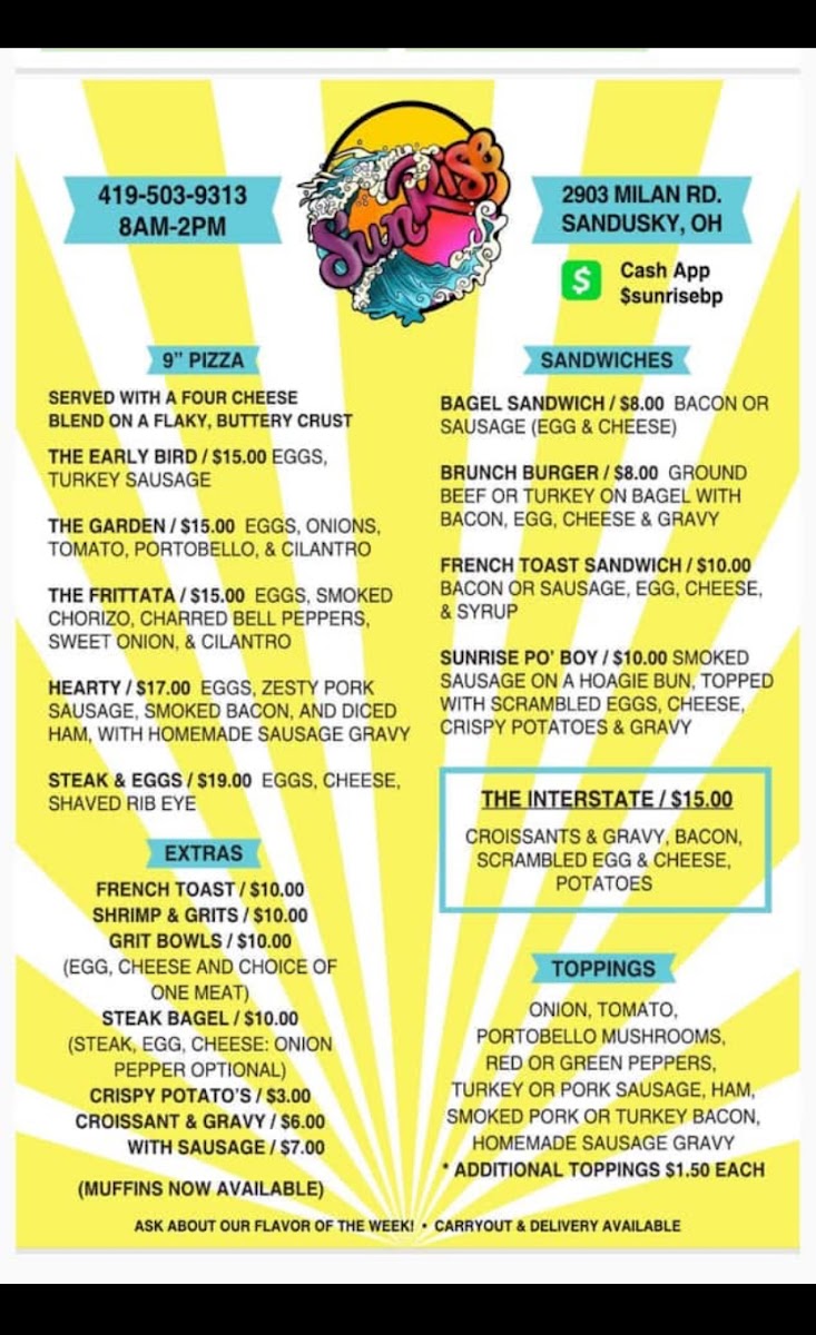 Sunrise Breakfast menu board