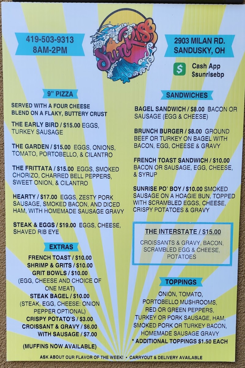 Sunrise Breakfast menu board