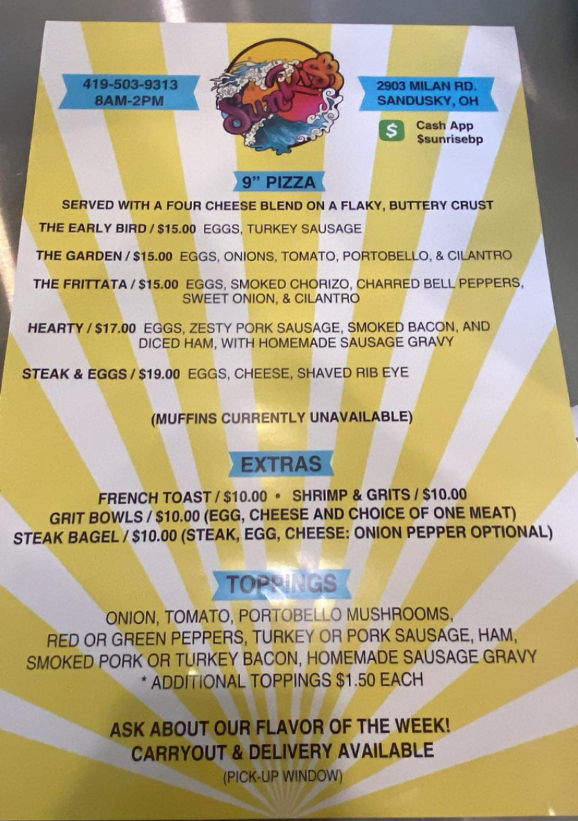 Sunrise Breakfast menu board