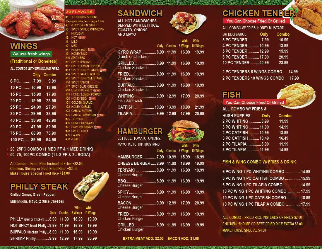 Blazing Hibachi & Wings menu board