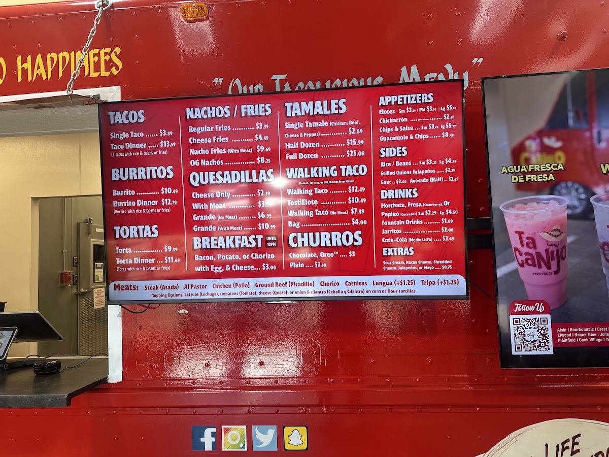 Ta Canijo menu board