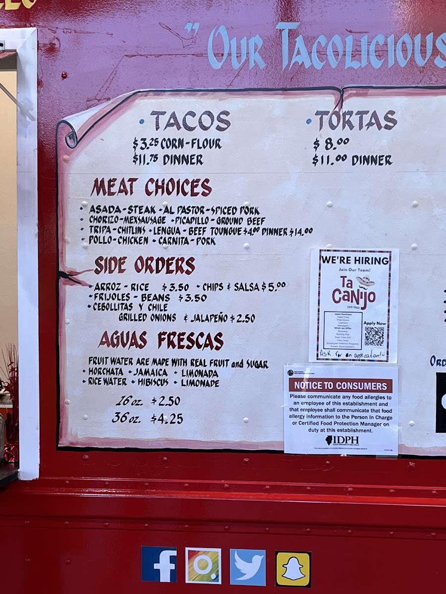 Ta Canijo menu board