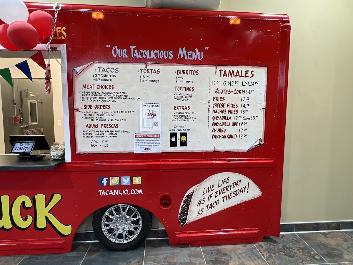 Ta Canijo menu board