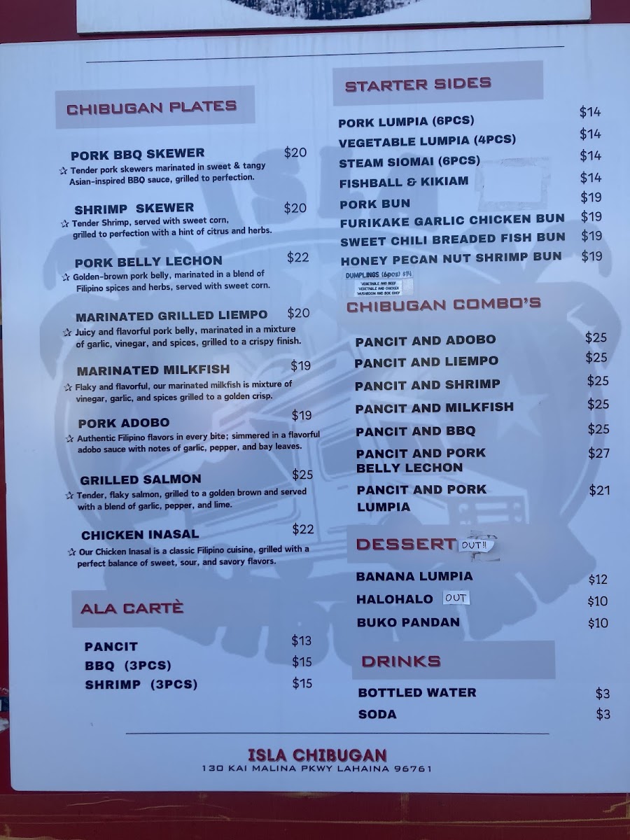 Isla Chibugan menu board
