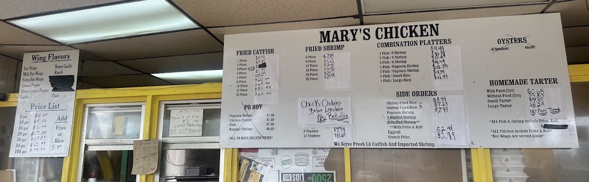 Mary's Chicken menu board