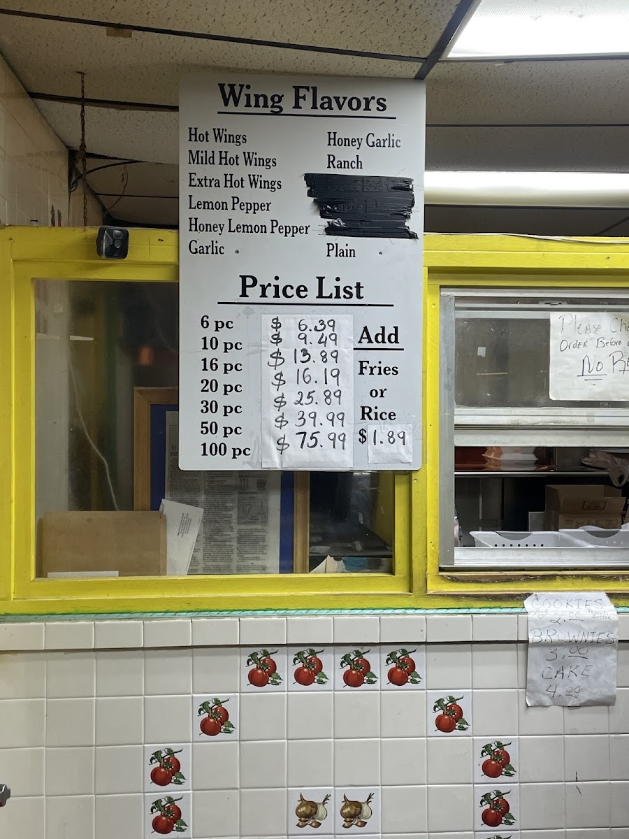 Mary's Chicken menu board
