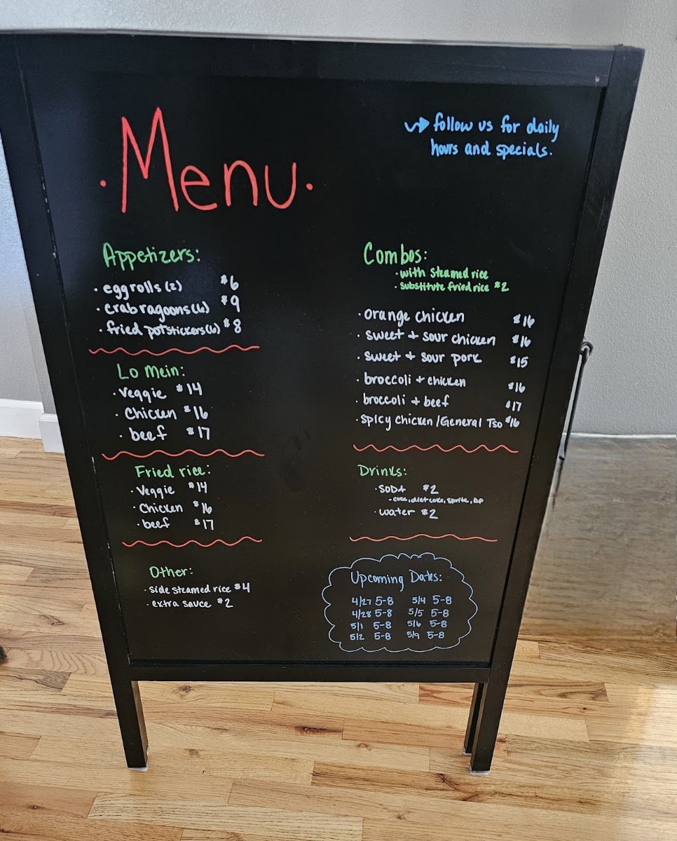 Mai City Food Truck menu board