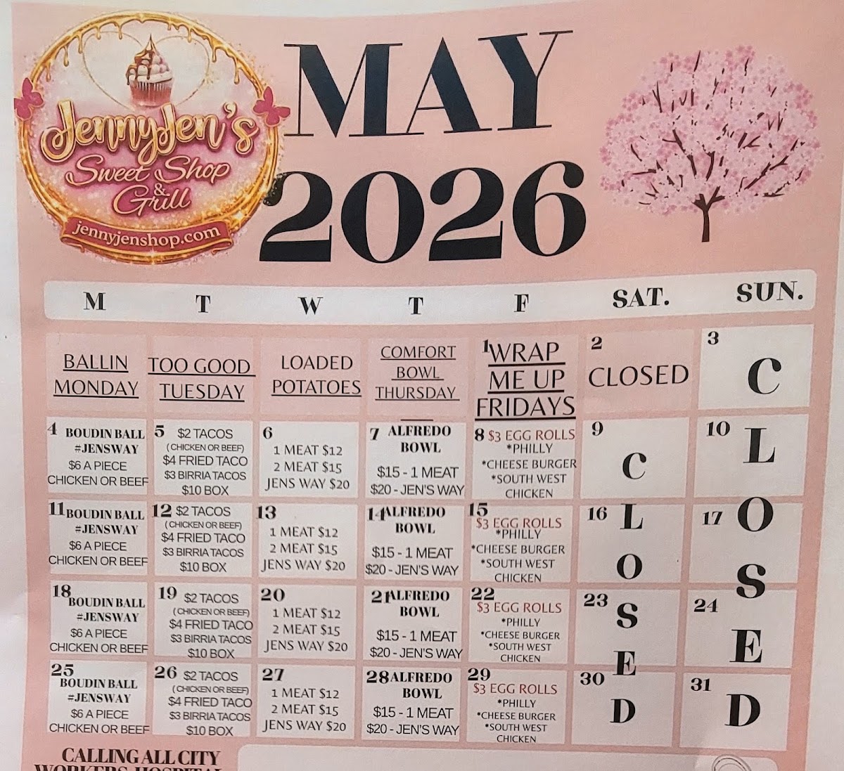 JennyJen's Sweet Shop & Grill menu board
