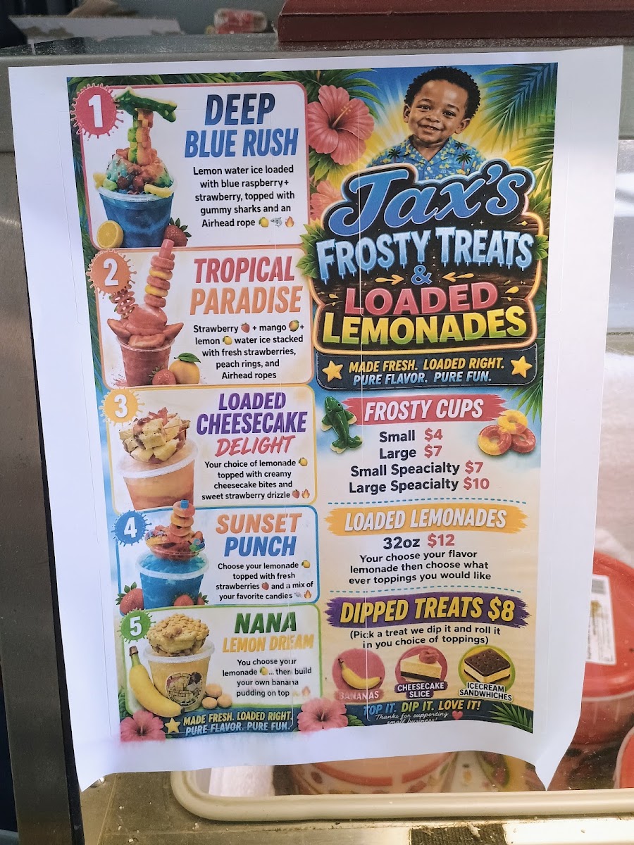 JennyJen's Sweet Shop & Grill menu board