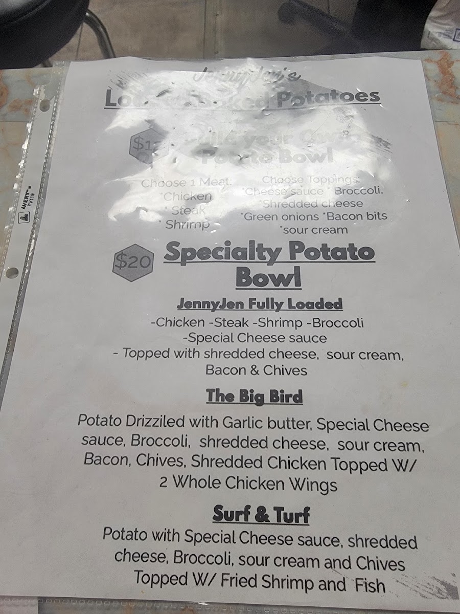 JennyJen's Sweet Shop & Grill menu board