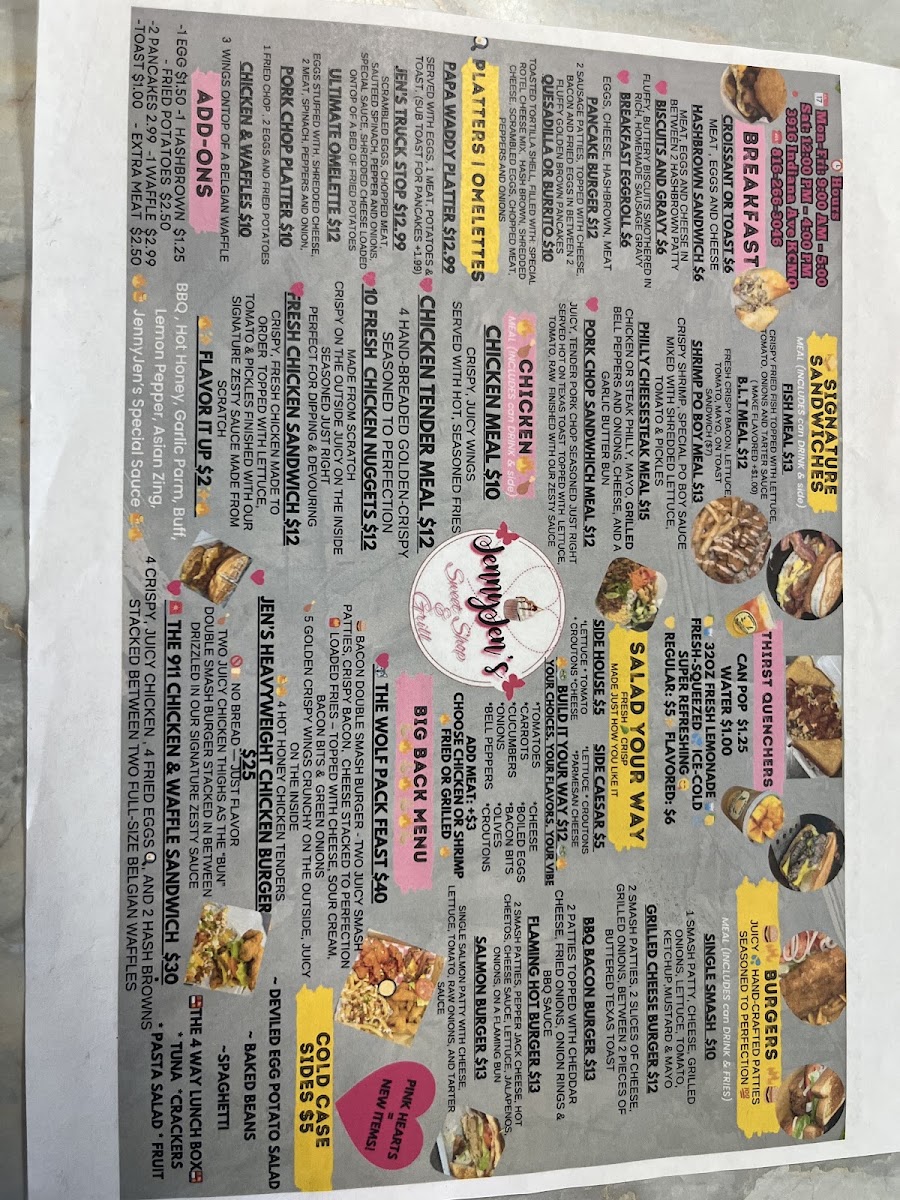 JennyJen's Sweet Shop & Grill menu board