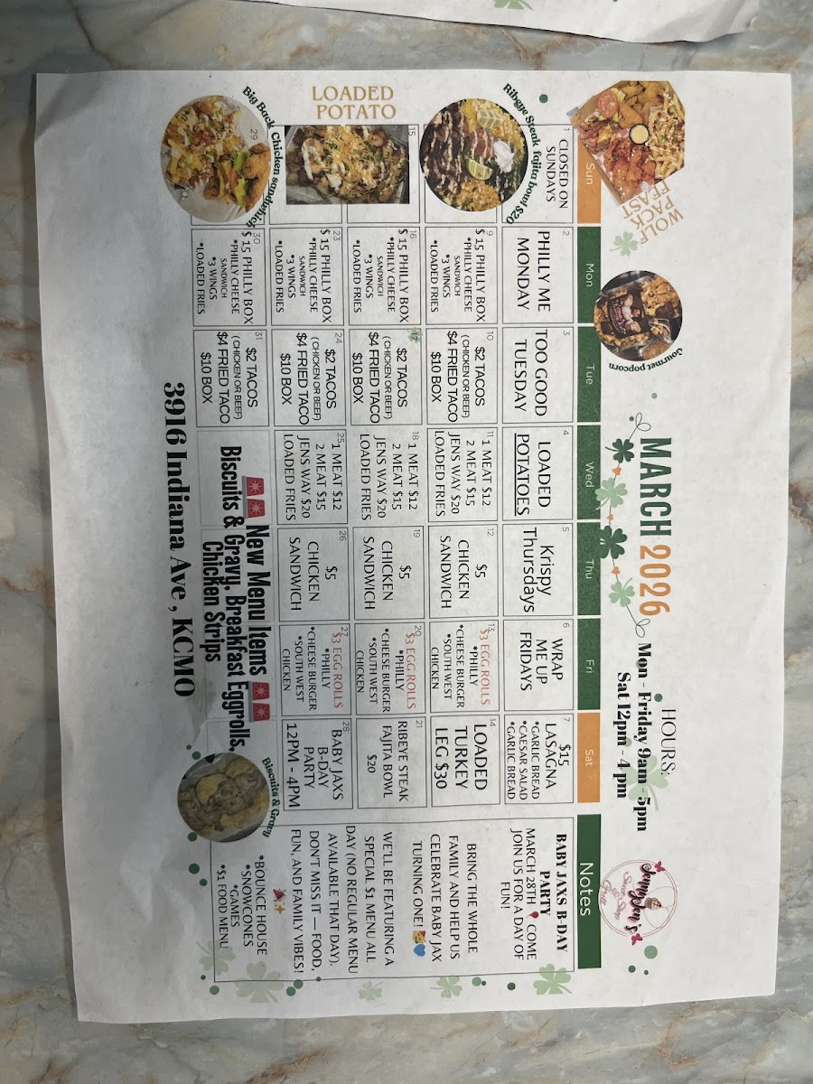 JennyJen's Sweet Shop & Grill menu board