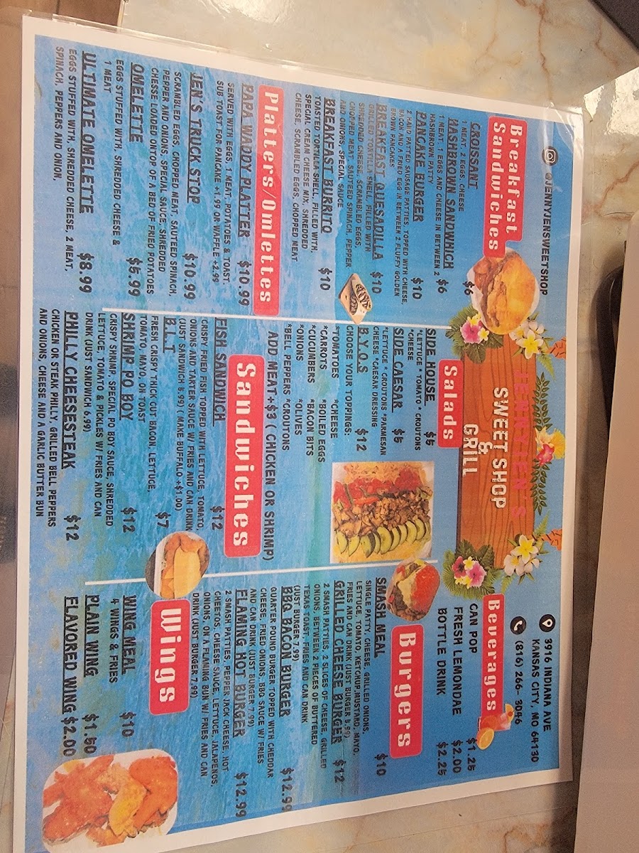 JennyJen's Sweet Shop & Grill menu board