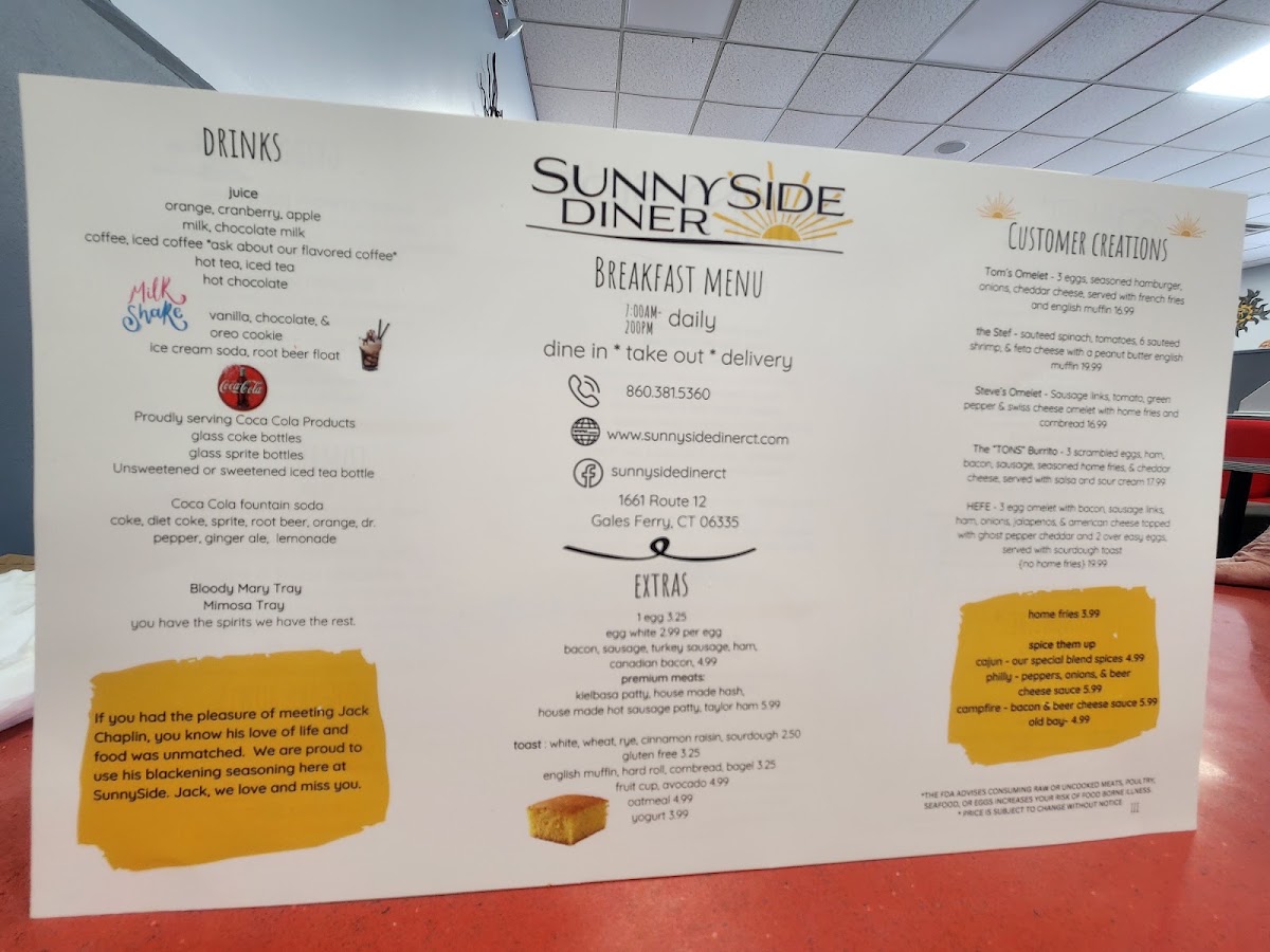 Sunnyside menu board