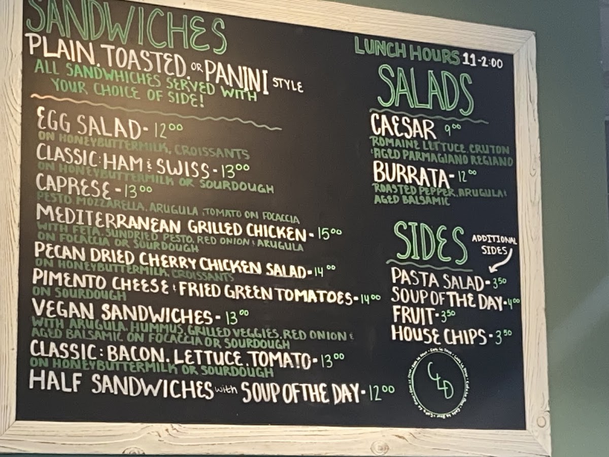 Café Le Doux menu board