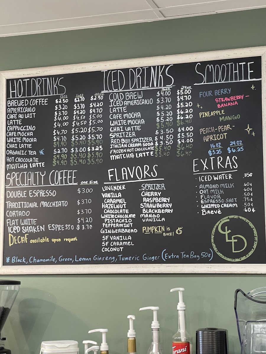 Café Le Doux menu board