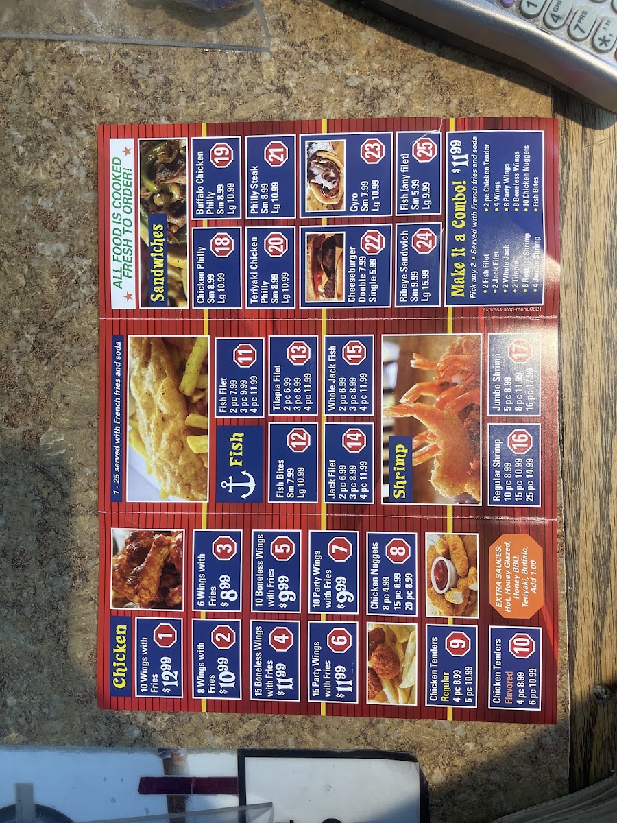 EXPRESS STOP menu board