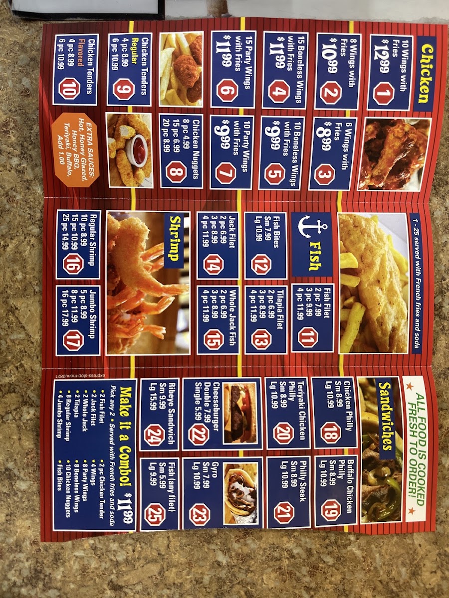 EXPRESS STOP menu board