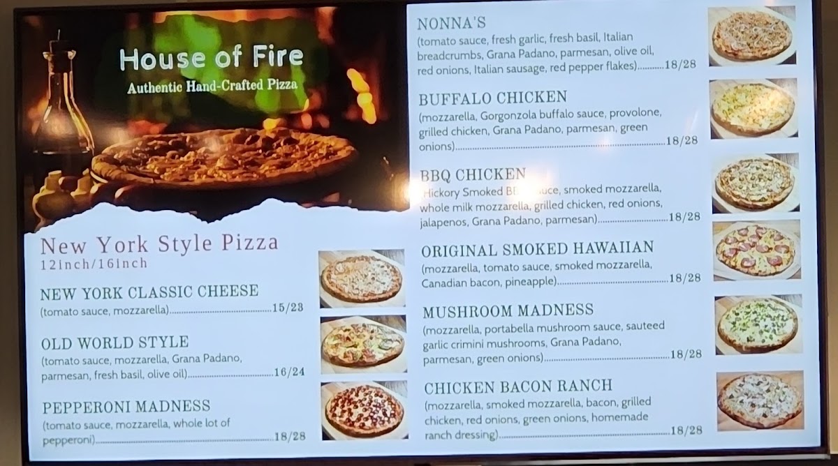 House of Fire Pizza - Badger Road menu board