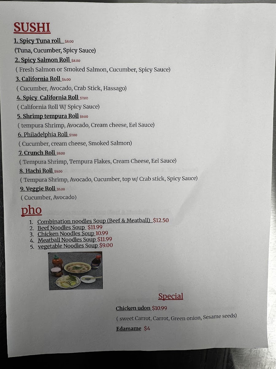 Hachi Express Gaffney SC menu board