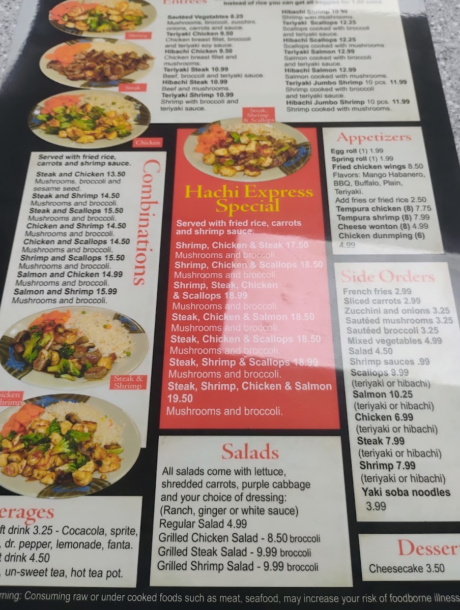 Hachi Express Gaffney SC menu board