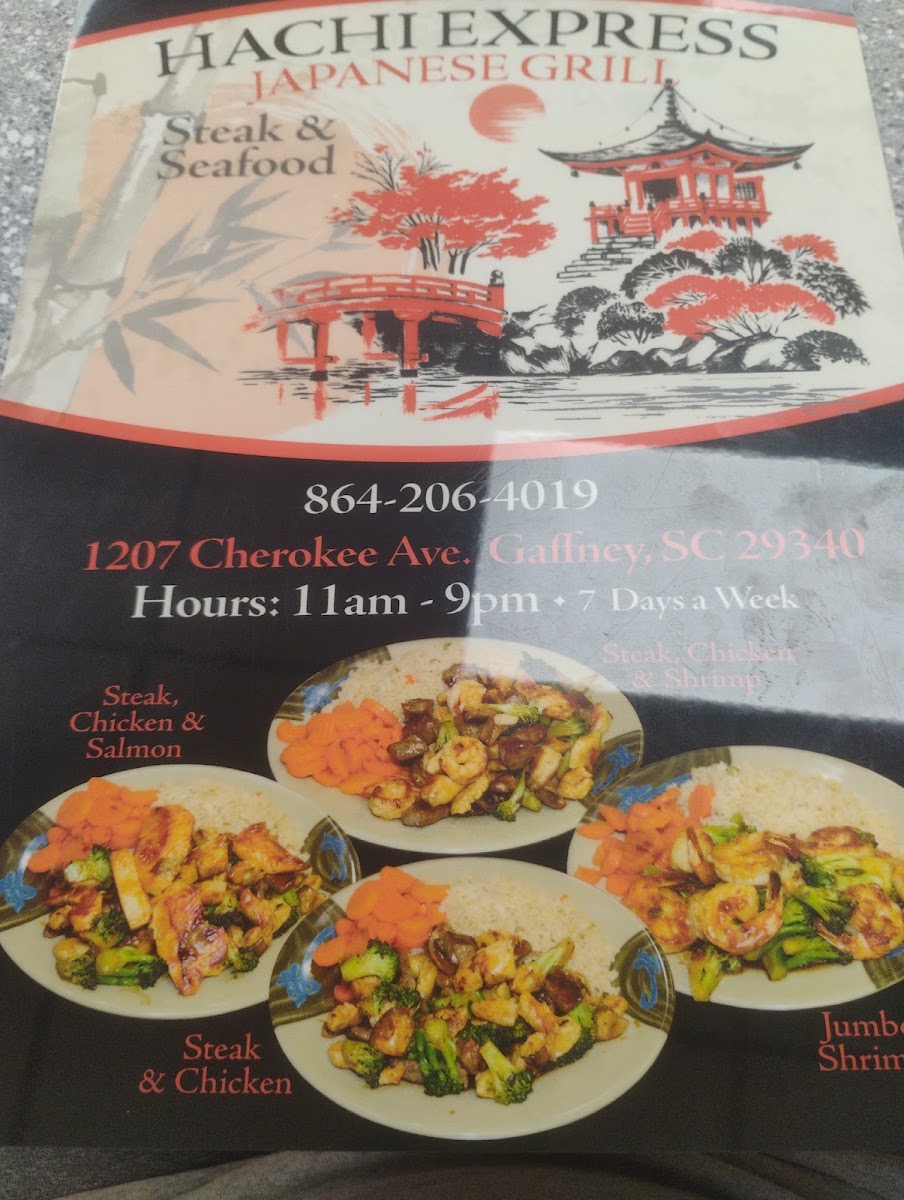 Hachi Express Gaffney SC menu board