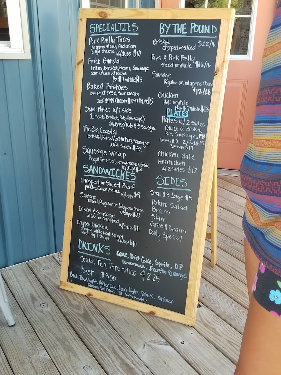 Coastal Que BBQ & More menu board