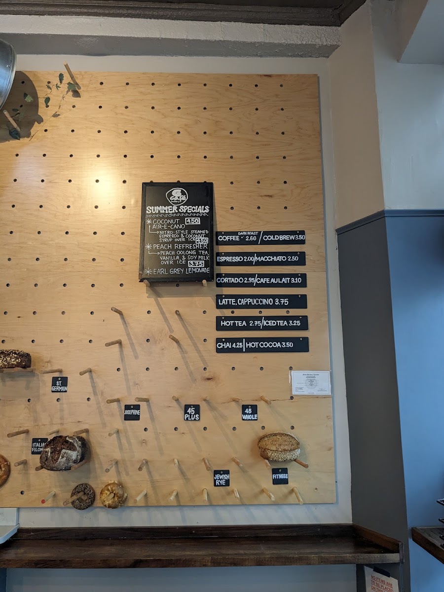 G Cafe Bakery Chapel St. menu board