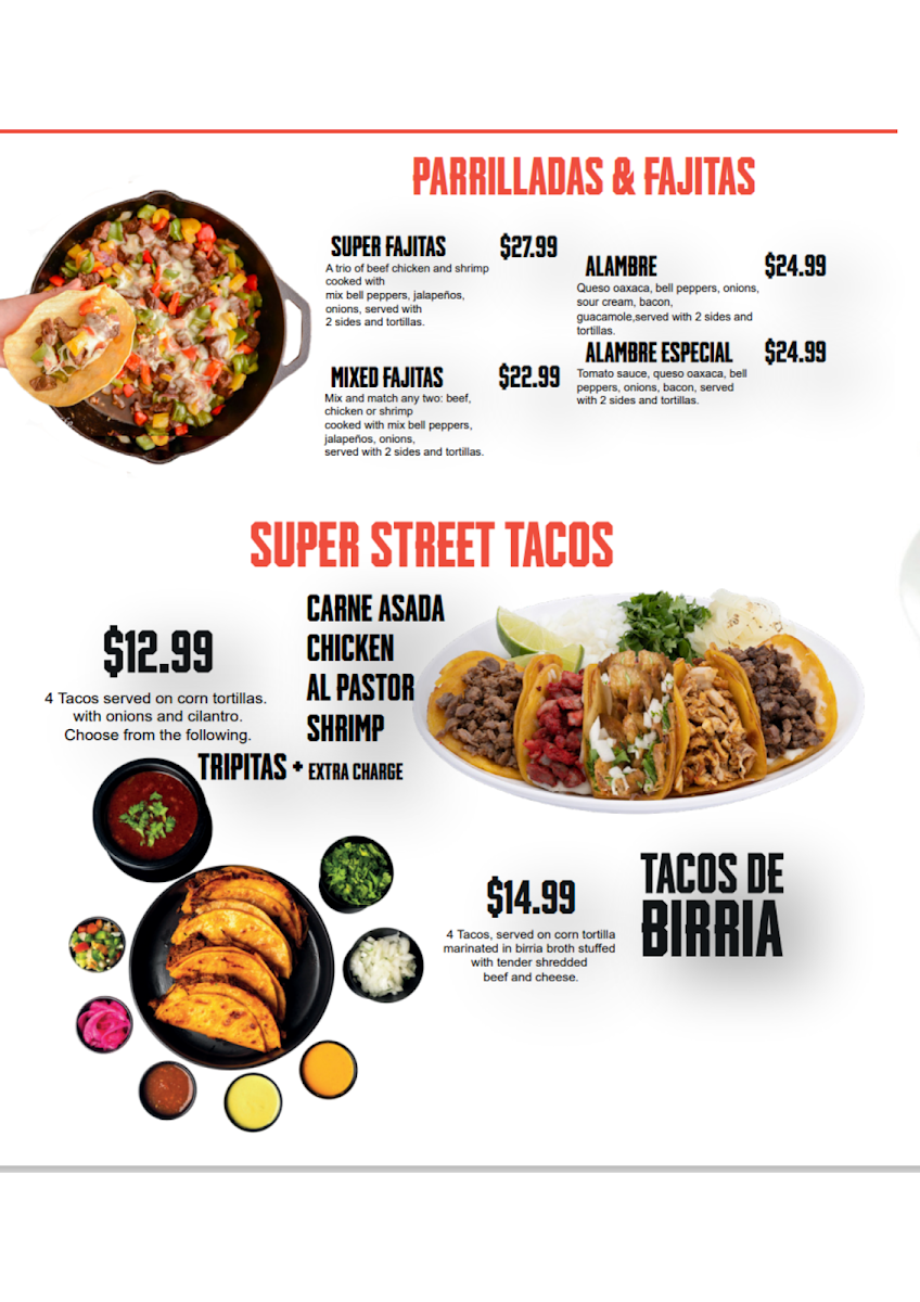 Super Pollo Mexican Grill Andrews menu board