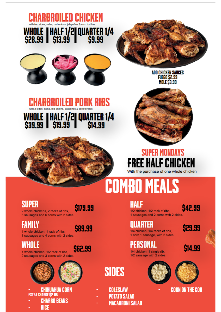 Super Pollo Mexican Grill Andrews menu board