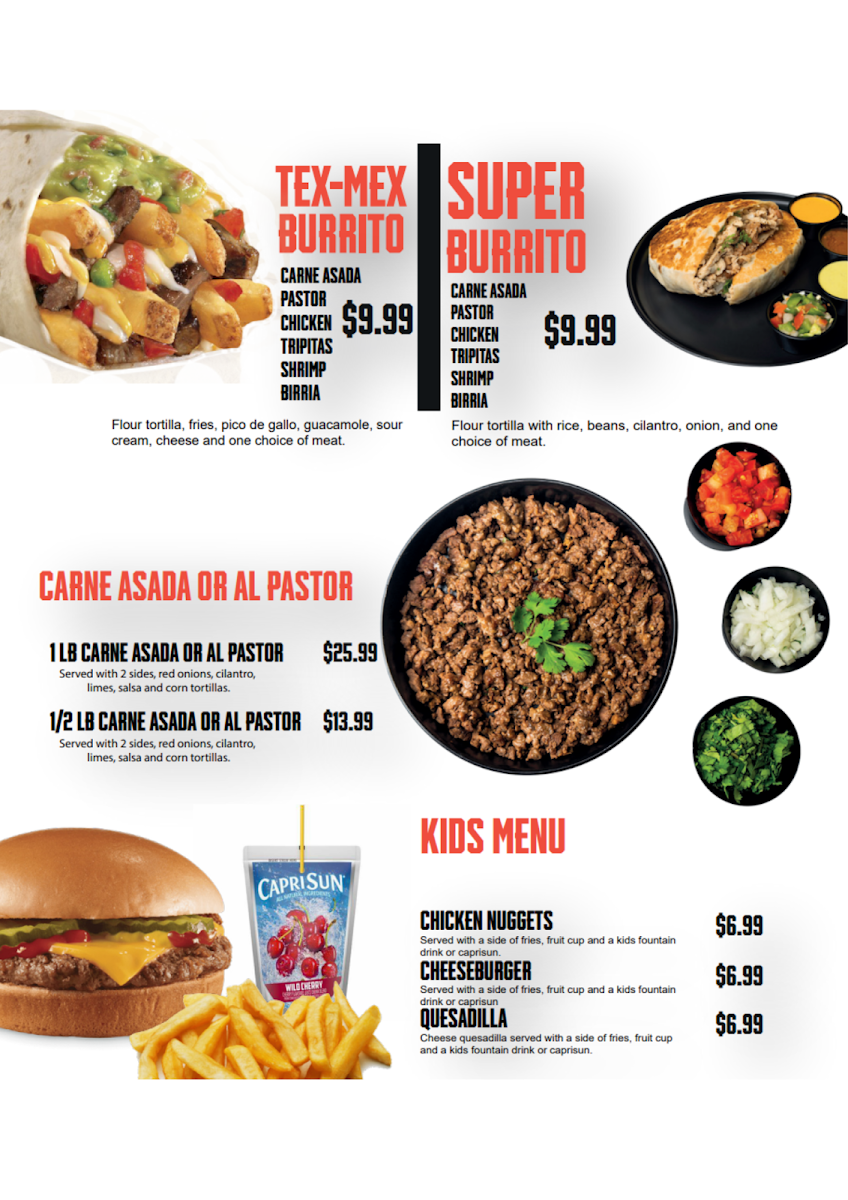 Super Pollo Mexican Grill Andrews menu board