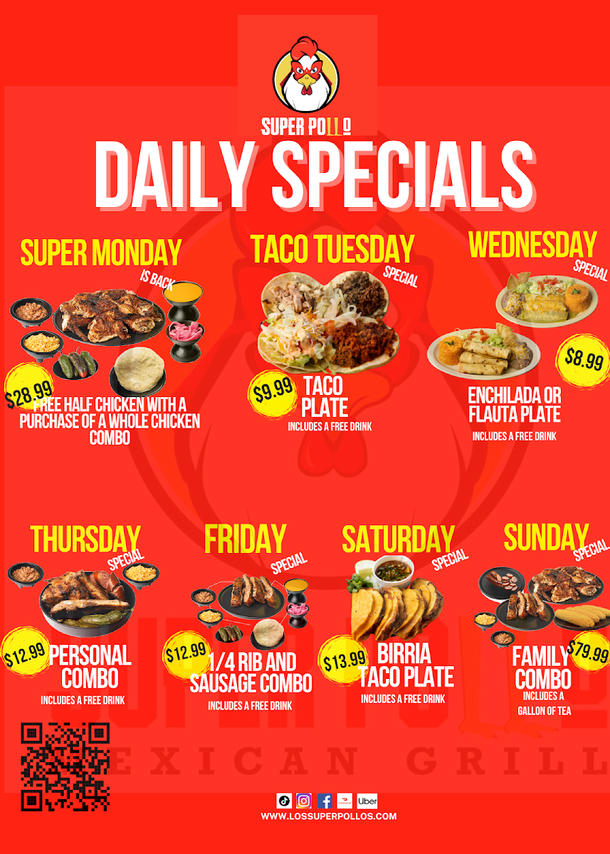 Super Pollo Mexican Grill Andrews menu board