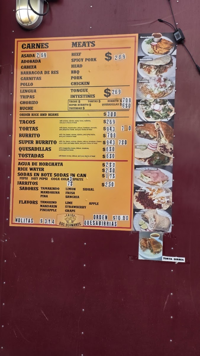 Tacos dos Hermanos menu board