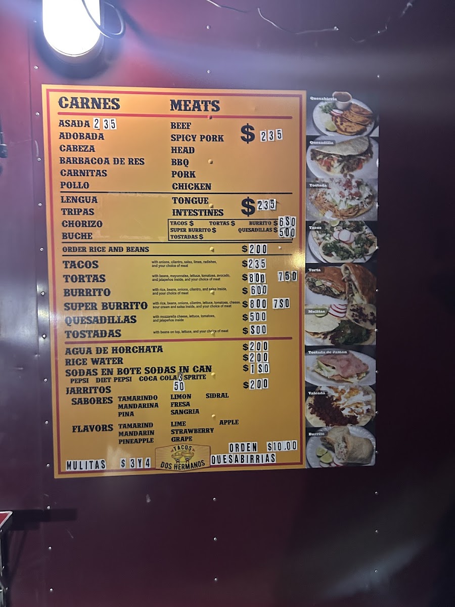 Tacos dos Hermanos menu board