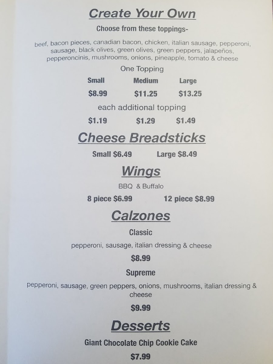Goodfella's Pizzeria menu board