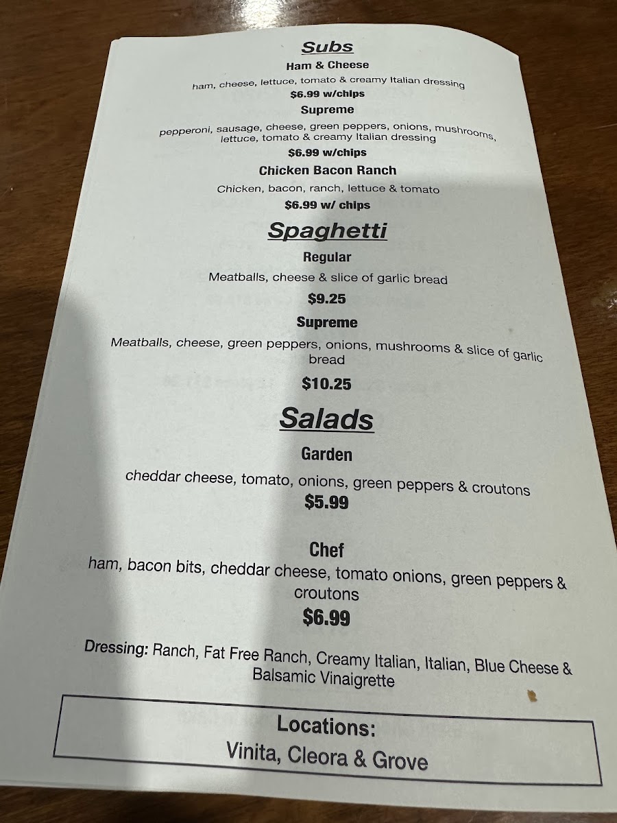Goodfella's Pizzeria menu board