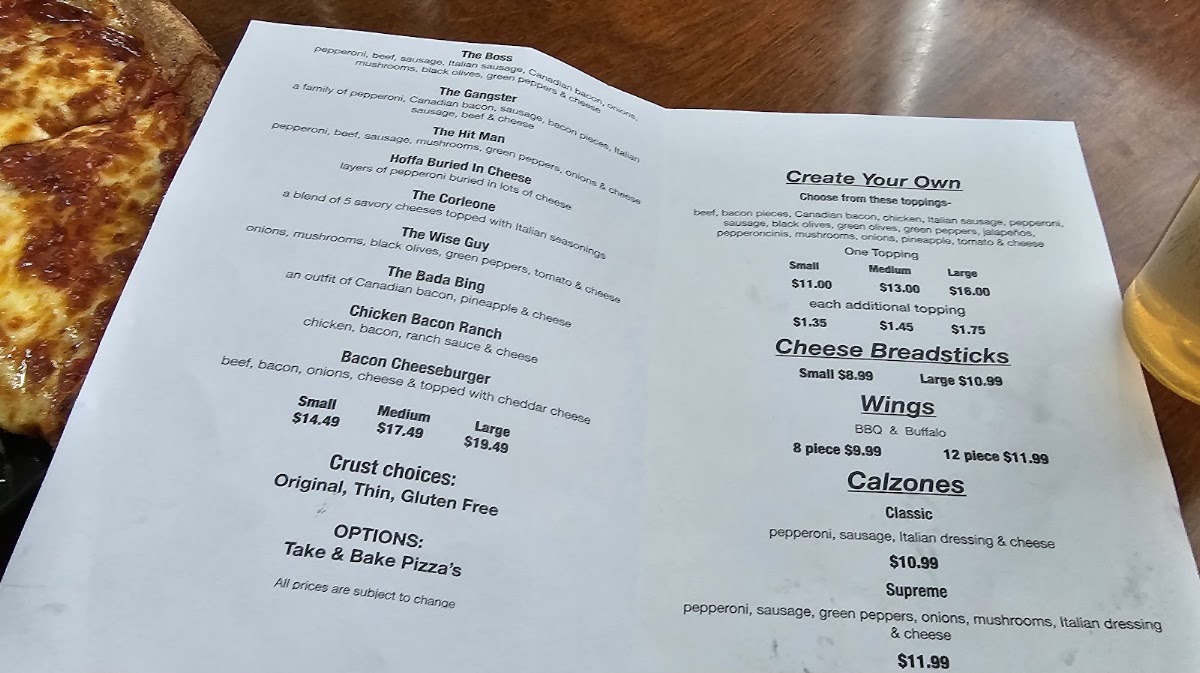 Goodfella's Pizzeria menu board